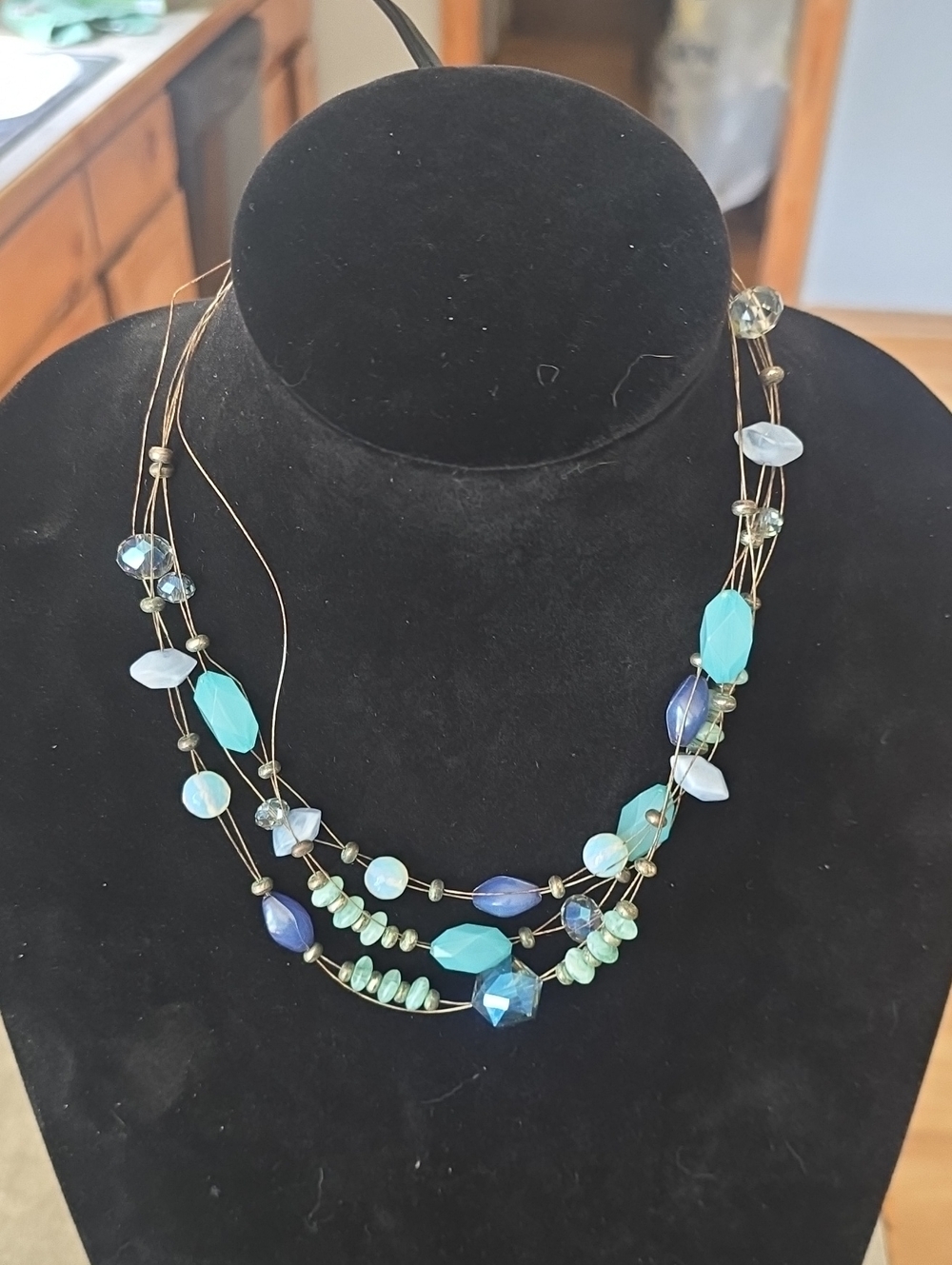 Multi-Strand Blue Beaded Necklace 8"